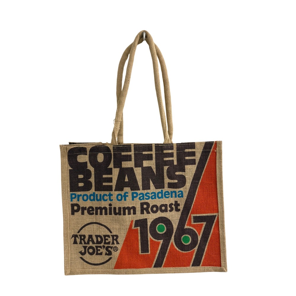 Trader Joe's 1967 Coffee Beans Pasadena Jute Burlap Reusable Tote Bag 9 Gallon